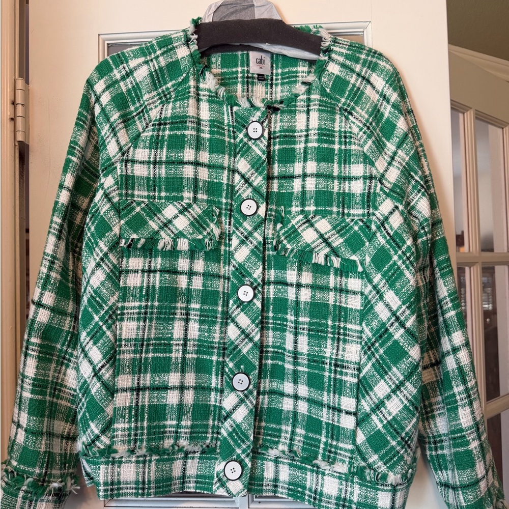 CAbi Green and White Textured Jacket